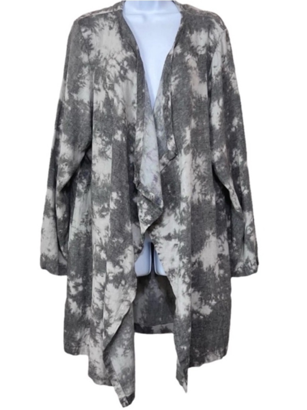 Bryn Walker Tie-Dye Open Front Draped Cardigan - Gray & Cream